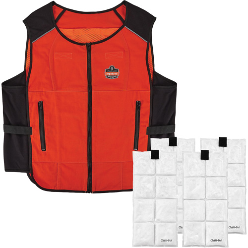 Veste de refroidissement &agrave; changement de phase l&eacute;g&egrave;re avec sachets de recharge Chill-Its 6260, 2T-grand/3T-grand, Orange NRZ Safety Inc.