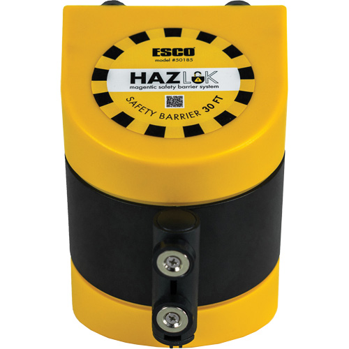 Syst&egrave;me de barri&egrave;re de s&eacute;curit&eacute; HAZLOK, Plastique, Fixation magn&eacute;tique, 30', Ruban Noir et jaune NRZ Safety Inc.