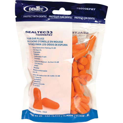 Bouchons d'oreilles jetables en mousse orange SEALTEC33, Vrac - Sac en poly NRZ Safety Inc.