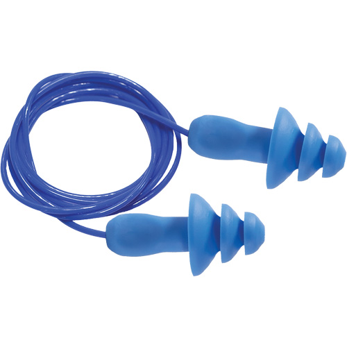 Bouchons d'oreilles r&eacute;utilisables bleus 100 % d&eacute;tectables par m&eacute;tal SEALTEC TipGrip, Avec cordon, Taille unique, Vrac - Boîte, NRR dB 26 dB NRZ Safety Inc.
