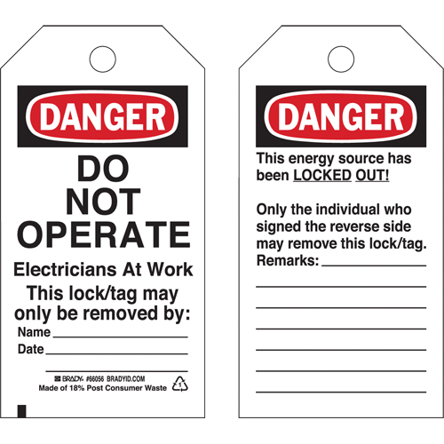 Lockout Tags, Plastic, 3" W x 5-3/4" H, English NRZ Safety Inc.