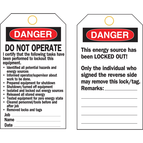 &eacute;tiquettes de verrouillage, Plastique, 3" la x 5-3/4" h, Anglais NRZ Safety Inc.