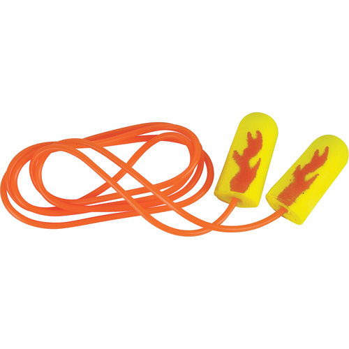 Bouchons d'oreilles &eacute;clat n&eacute;on jaune E-A-Rsoft, Vrac - Sac en poly, Avec cordon NRZ Safety Inc.