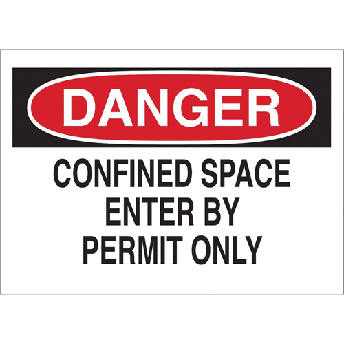 Enseigne "DANGER Confined Space Enter By Permit Only", 10" x 14", Polystyr&egrave;ne, Anglais NRZ Safety Inc.