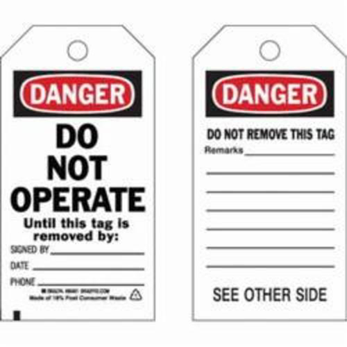 Self-Laminating Safety Tags, Polyester, 3" W x 5-3/4" H, English NRZ Safety Inc.