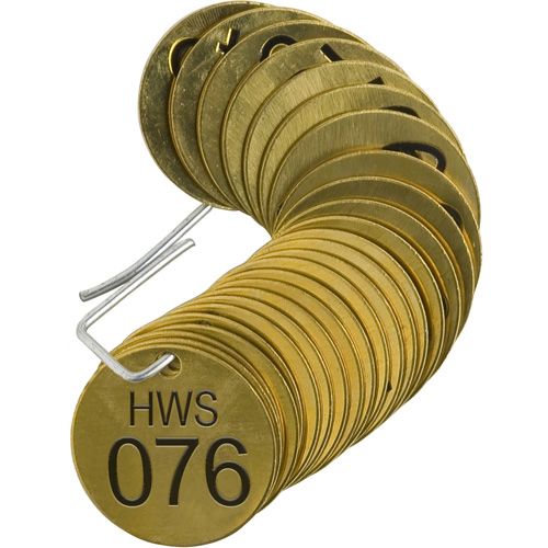 Numbered "HWS" Valve Tags, # 076-100, Brass, 1.5" dia NRZ Safety Inc.