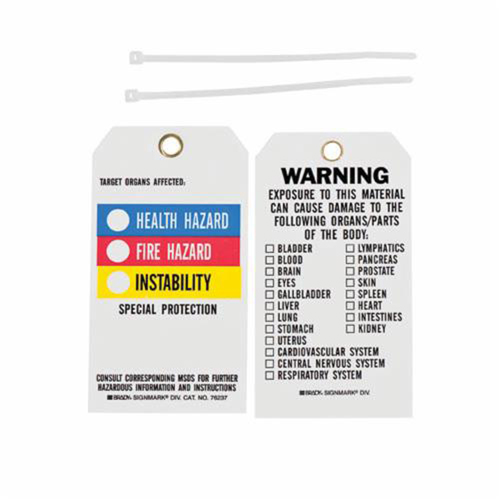 Right-To-Know Tags, Polyester, 3" W x 5-3/4" H, English NRZ Safety Inc.