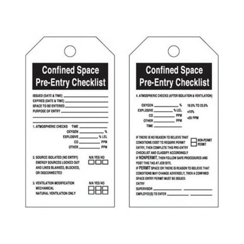 "Confined Space" Tags, Polyester, 3" W x 5-3/4" H, English NRZ Safety Inc.