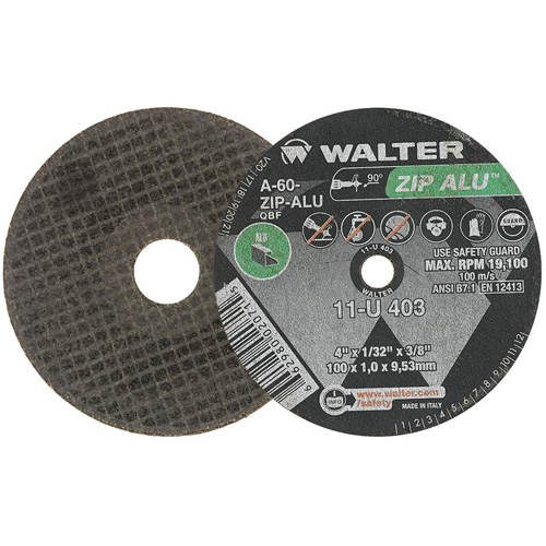 Meule ZIP ALU, 4" x 1/32", Arbre de 3/8", Type 1, Oxyde d'aluminium, 19100 Tr/min NRZ Safety Inc.