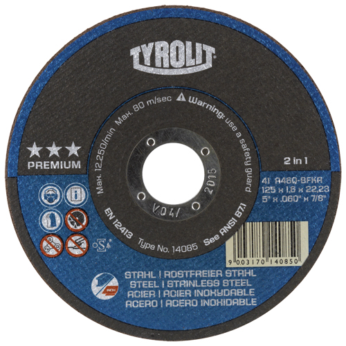 Premium 2-In-1 Thincut Cut-Off Wheels, 4-1/2" x 1/16", 7/8" Arbor, Type 1, Aluminum Oxide, 13300 RPM NRZ Safety Inc.