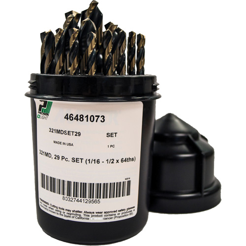 Mechanics Length Jobber Drill 135° - 1/16" to 1/2" by 1/64", 29 Pieces, High Speed Steel NRZ Safety Inc.