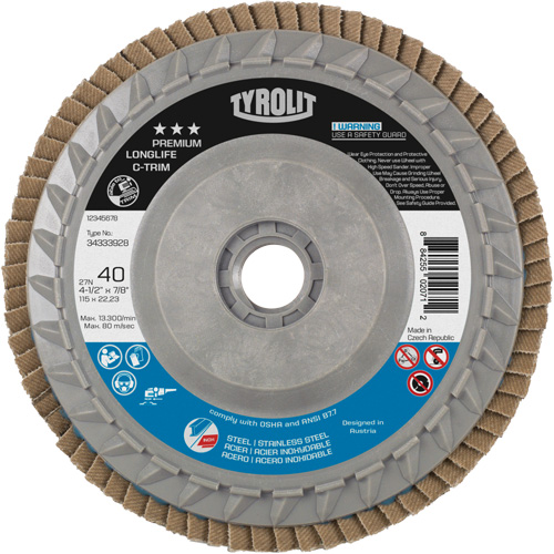Disque &agrave; lamelles Long Life C-Trim, 4-1/2" x 5/8"-11, Type 27, Grain 40, Alumine de zirconium NRZ Safety Inc.