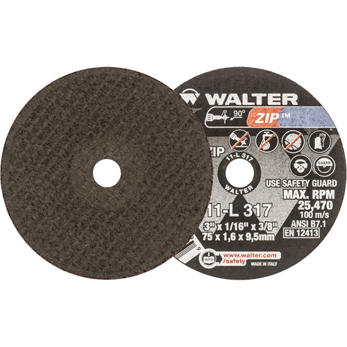 Meule &agrave; tronçonner Zip, 3" x 1/16", Arbre de 3/8", Type 1, 25470 Tr/min NRZ Safety Inc.