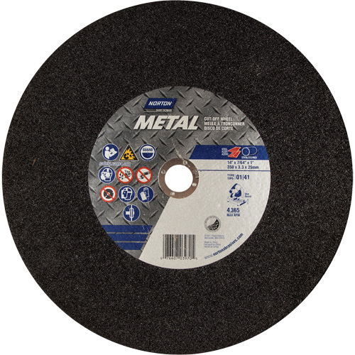 Metal A Chop Saw Cut-Off Wheel, 14" x 3/32", 1" Arbor, Type 01/41, Aluminum Oxide, 4365 RPM NRZ Safety Inc.