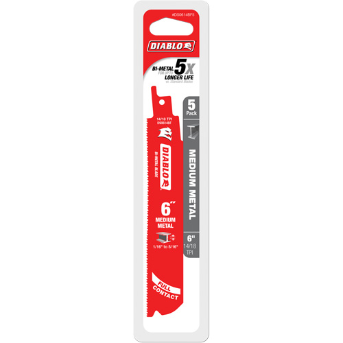 Medium Metal Reciprocating Saw Blade, Bi-Metal, 14-18 TPI, 6" L x 1" W NRZ Safety Inc.