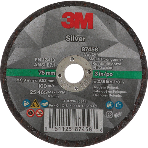 Meule &agrave; tronçonner Silver, 3" x 0,04", Arbre de 3/8"-24, Type 1, C&eacute;ramique, 25645 Tr/min NRZ Safety Inc.