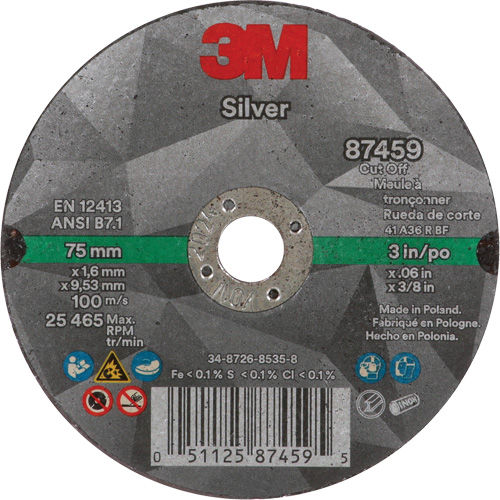 Meule &agrave; tronçonner Silver, 3" x 0,06", Arbre de 3/8"-24, Type 1, C&eacute;ramique, 25645 Tr/min NRZ Safety Inc.