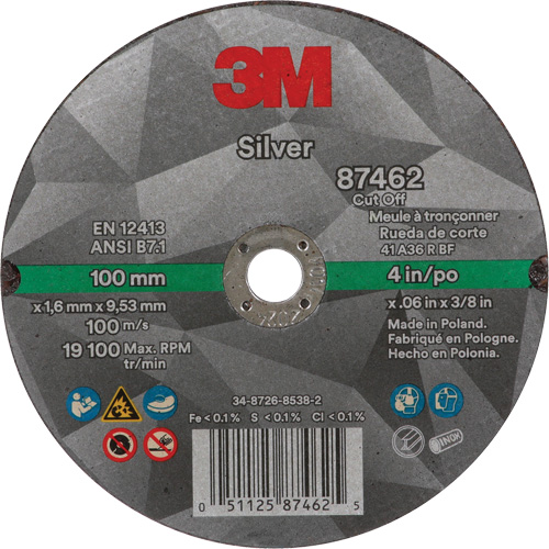 Meule &agrave; tronçonner Silver, 4" x 0,06", Arbre de 3/8"-24, Type 1, C&eacute;ramique, 19100 Tr/min NRZ Safety Inc.