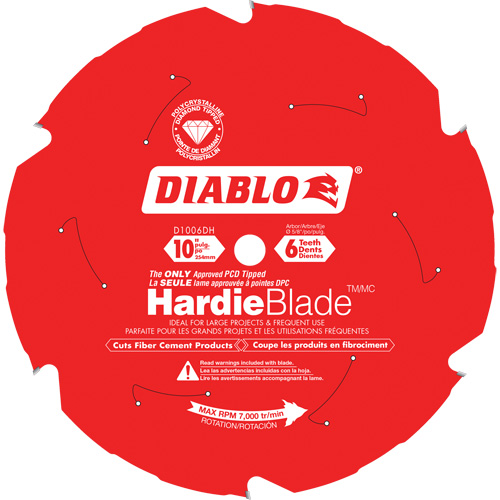 Lame de scie &agrave; d&eacute;couper HardieBlade, 10", 6 dents, Pour B&eacute;ton de fibre NRZ Safety Inc.