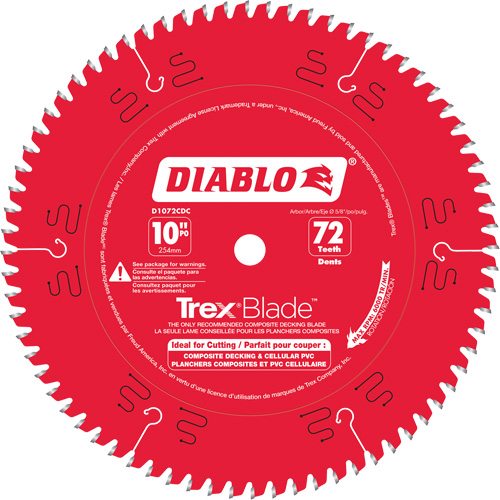 Lame de scie &agrave; d&eacute;couper Trex Blade, 10", 72 dents, Pour Plastique/Plastique NRZ Safety Inc.