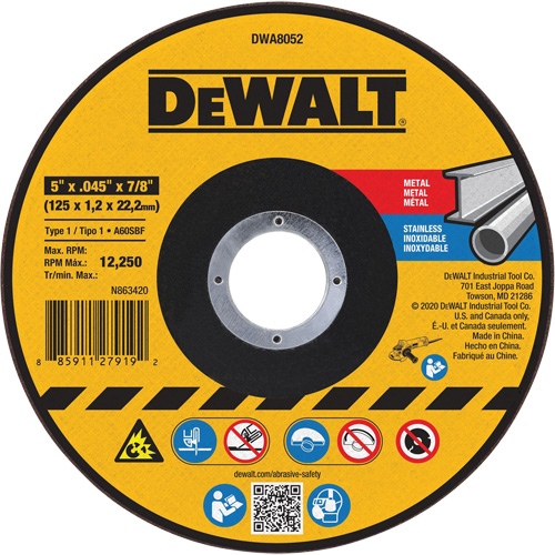 Metal Cut-Off Wheel, 5" x 0.045", 7/8" Arbor, Aluminum Oxide, Type 1 NRZ Safety Inc.