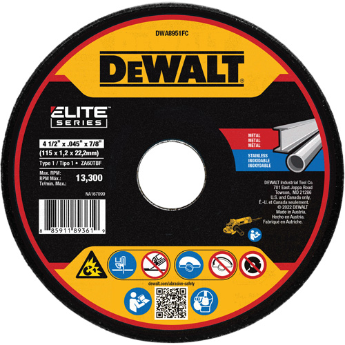 XP Metal Cut-Off Wheel, 4-1/2" x 0.045", 7/8" Arbor, Ceramic, Type 1 NRZ Safety Inc.