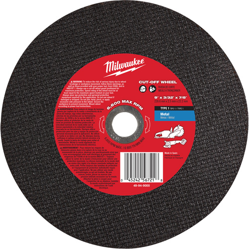 Meule &agrave; tronçonner, 9" x 3/32", Arbre de 7/8", Type 1, 6600 Tr/min NRZ Safety Inc.