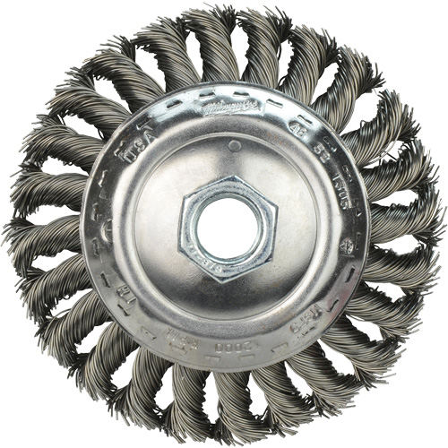 Brosse &agrave; fils nou&eacute;s biseaut&eacute;e, 4" dia., Fils 0,023", Arbre 5/8"-11 NRZ Safety Inc.