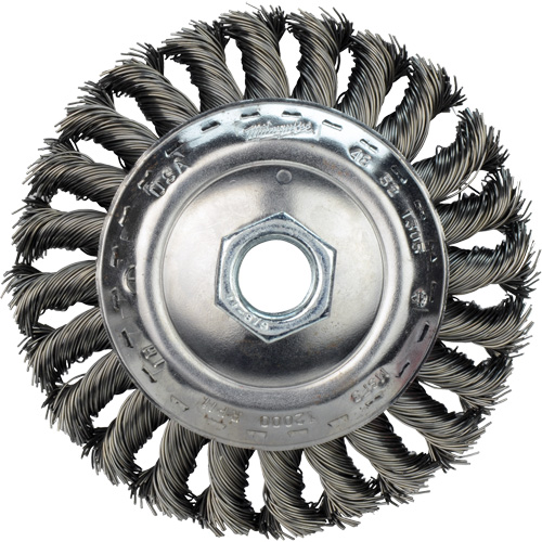Disque m&eacute;tallique &agrave; fils torsad&eacute;s, Dia. 4", Fils 0,02", Arbre 5/8"-11, Acier au carbone NRZ Safety Inc.