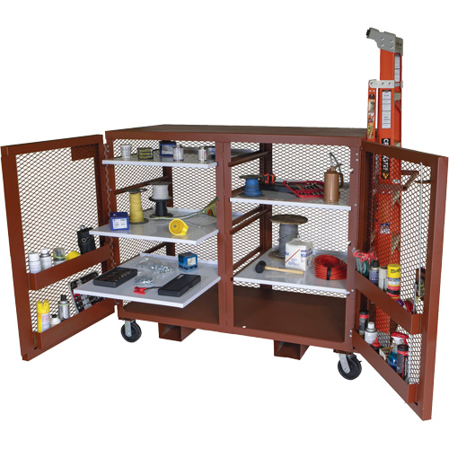 Mobile Mesh Cabinet, Steel, 49 Cubic Feet, Red NRZ Safety Inc.