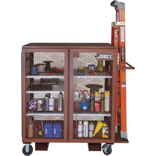 Mobile Mesh Cabinet, Steel, 37 Cubic Feet, Red NRZ Safety Inc.