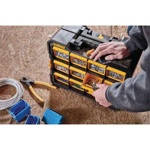 Flip-Bin Organizer, 3-7/8" W x 17-3/4" D x 13-7/8" H, Black/Yellow NRZ Safety Inc.