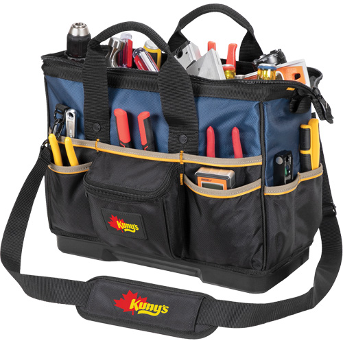 Molded Base Big-Mouth Tote Tool Bag, Ballistic Polyester, 23 Pockets, Black/Blue NRZ Safety Inc.