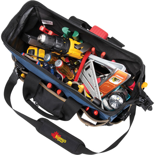 Molded Base Big-Mouth Tote Tool Bag, Ballistic Polyester, 23 Pockets, Black/Blue NRZ Safety Inc.