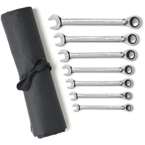 Jeu de cl&eacute;s &agrave; cliquets r&eacute;versibles SAE &agrave; 12 pans et 72 dents avec pochette &agrave; outils enroulable, Combinaison, 7 morceaux, Imp&eacute;rial NRZ Safety Inc.