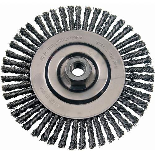 Brosses m&eacute;talliques &agrave; touret, Dia. 4-7/8", Fils 0,02", Arbre 5/8"-11, Acier inoxydable NRZ Safety Inc.