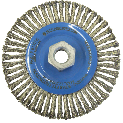 Brosses m&eacute;talliques &agrave; touret, Dia. 5-7/8", Fils 0,02", Arbre 5/8"-11, Acier inoxydable NRZ Safety Inc.