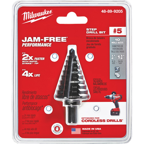 Foret &eacute;tag&eacute; no 5, 1/4" - 1-3/8", Incr&eacute;ments de 1/8", Acier rapide NRZ Safety Inc.