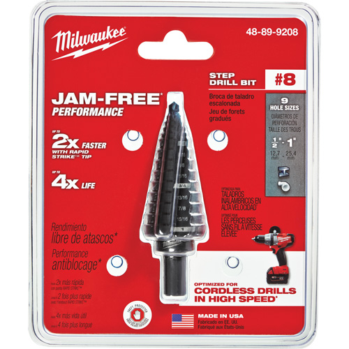 #8 Step Drill Bit, 1/2" - 1" , 1/16" Increments, High Speed Steel NRZ Safety Inc.