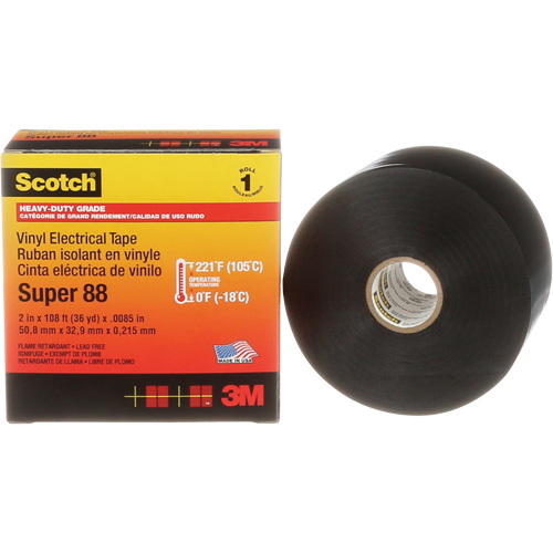 Ruban isolant Super 88 de calibre professionnel Scotch, 51 mm (2") x 33 m (108'), Noir, 8,5 mils NRZ Safety Inc.