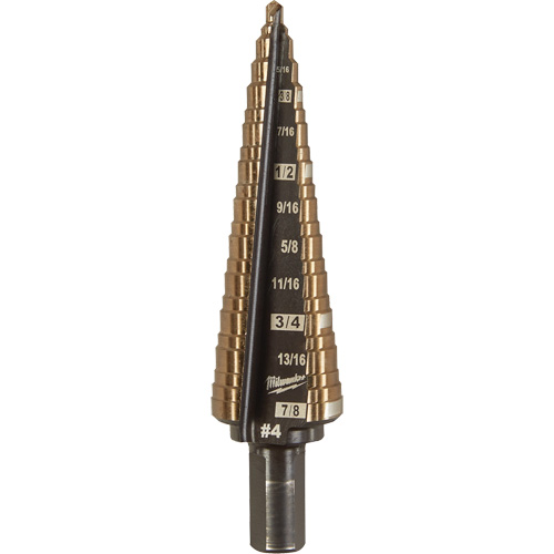 Step Drill Bit, 3/16"/#4 - 7/8"/#4 , 1/32" Increments, High Speed Cobalt NRZ Safety Inc.