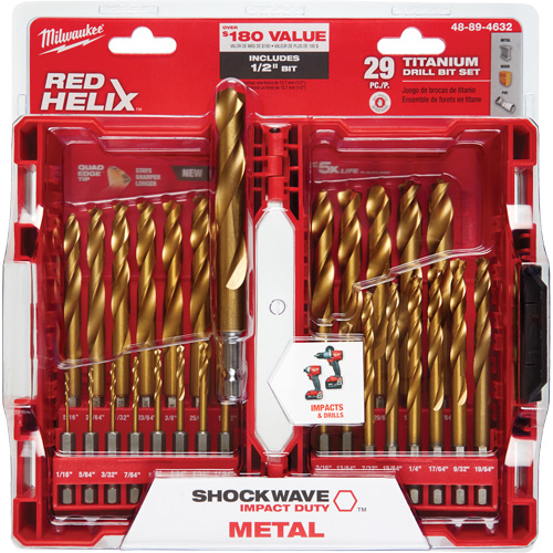 Jeu de forets Shockwave Red Helix, 29 morceaux, Titane NRZ Safety Inc.