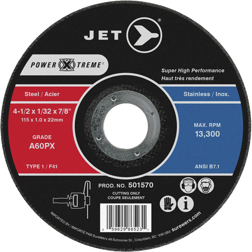 A46PX Power-Xtreme Cut-Off Wheel, 4-1/2" x 1/16", 7/8" Arbor, Type 1, 13300 RPM NRZ Safety Inc.