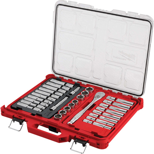 Jeu de cliquets et rochets avec organisateur &agrave; profil bas PACKOUT, 47 Mcx, Prise de 1/2", Profond NRZ Safety Inc.