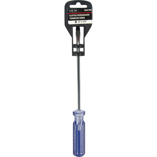 Tournevis &agrave; fente bleu transparent avec bandes, Tige de 1/4", Ronde, Prise en Plastique NRZ Safety Inc.