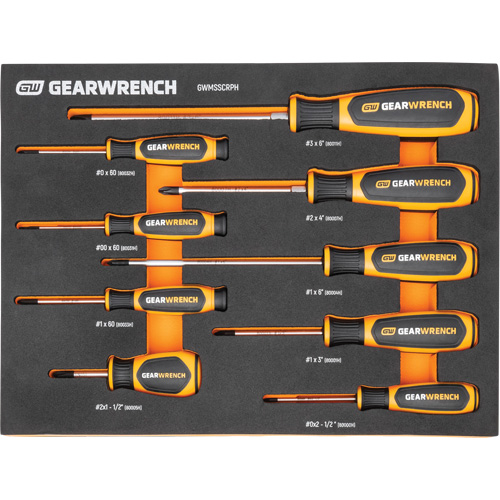Phillips&reg; Dual Material Screwdriver Set in Foam Storage Tray, 9 Pcs. NRZ Safety Inc.