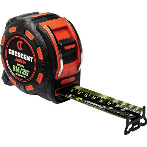 Ruban &agrave; mesurer Shockforce NITE EYE, 1-1/4" x 25'/8 m, Marques de goujon M&eacute;trique/SAE NRZ Safety Inc.