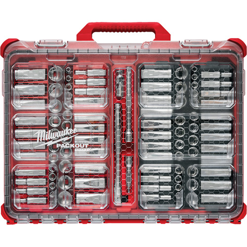 Jeu de cliquets et douilles m&eacute;triques/SAE avec organisateur PACKOUT &agrave; profil bas, 98 Mcx, Prise de 3/8" NRZ Safety Inc.