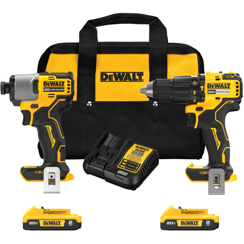 Brushless Compact Cordless 1/2" Hammer Drill & 1/4" Impact Driver Kit, Lithium-Ion, 20 V NRZ Safety Inc.