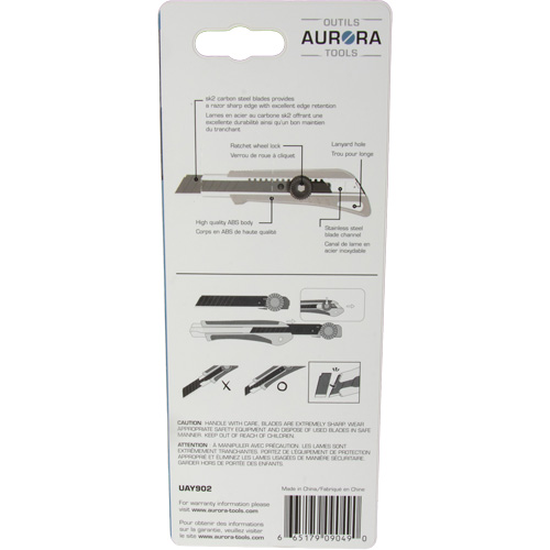 Couteau professionnel de 18 mm avec verrouillage &agrave; cliquet, Acier inoxydable, Robuste, Prise en Plastique NRZ Safety Inc.